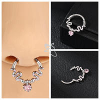 ZS 1 pieza de anillo de nariz de cristal rosa CZ para mujeres y niñas, Piercing de nariz de aro de acero inoxidable de 16G, joyería para Piercing de cartílago helicoidal de 10MM - details 5