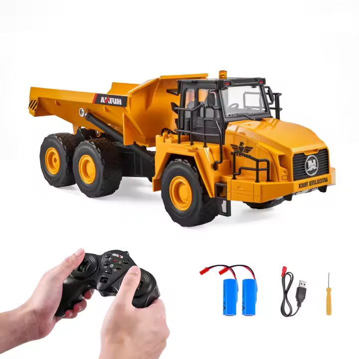 SucceBuy RC Camión Volquete de Juguete, Escala 1:16 de 11 Canales, Vehículo de Construcción de Control Remoto con Cabina de Metal y Luz, 2 Baterías Recargables para Niños a partir de 8 años, Niños y Niñas - 1