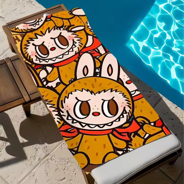 LABUBU-Toalla de playa para piscina, arena portátil de secado rápido, manta de natación para viajes al aire libre, estera fina, toallas de baño - 1