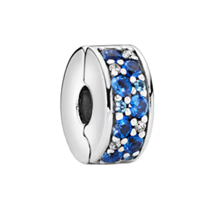 Abalorio de Clip de Pavé azul, Pulsera Original de Plata de Ley 925 para fabricación de joyas - 1