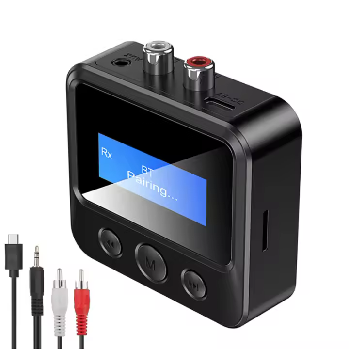 Receptor y transmisor de Audio con Bluetooth, adaptador inalámbrico estéreo con pantalla LCD, Dongle para coche, PC, TV, altavoces, AUX, R/L, RCA, TF, 3,5 MM - 1
