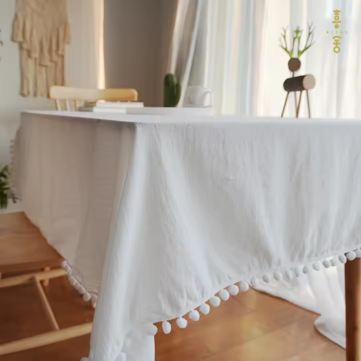 Mantel con borlas, tela de algodón lavable para decoración de banquete, comedor, fiesta de boda, cubierta de mesa uriou - 1