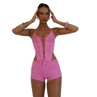 BUNO-Pelele con espalda descubierta de ganchillo para mujer, pelele Sexy con cuello Halter y fruncido, ajustado, elástico, Hipster, para entrenamiento - details 12