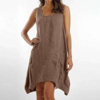 2024 Primavera Verano Vintage Color sólido algodón y en Vestidos para mujeres moda Casual vestido suelto sin mangas Vestidos de mujer - details 3