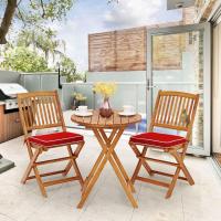 Set de Bistró con 3 Piezas Plegables, Mesa y Sillas Terraza de Madera de Acacia con 2 Cojines Acolchados Extraíbles, Muebles de Exterior para Patio Jardín Veranda Balcón (Rojo) - details 1