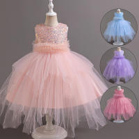 Vestido de noche para niños con flores, pasarela, princesa, niña, tul hinchado, presentadora, actuación de Piano - details 0