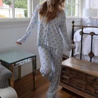 Conjunto de ropa de dormir cómodo para mujer, camisa, blusa y pantalones con estampado gráfico de manga larga, estilo vintage, 2 piezas - details 4