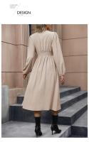 Vestido de manga larga con cuello en V para mujer, vestido dividido, línea A, color albaricoque, Surplice, otoño - details 8