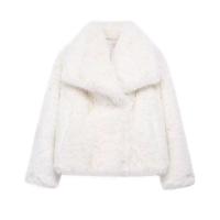 Abrigo de piel sintética para mujer, chaqueta holgada de manga larga con cuello levantado, abrigo grueso de invierno - details 7