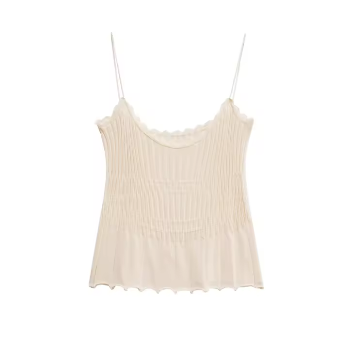 PB&ZA2025 dulce top de punto acanalado con cuello en V y tirantes, informal, sencillo y versátil, novedad de verano, ropa de mujer - 1