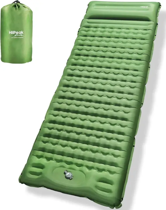 Esterilla portátil Inflable con Almohada y Bomba de pie, Colchoneta Camping de Dormir para Senderismo Ultraligero en Azul para Camping, Viajes y Senderismo - 1