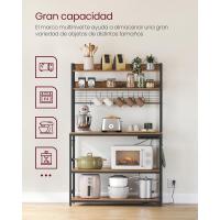 Estantería para Panadería con Toma de Corriente, Soporte de Microondas, Estantería de Cocina, Alambre de Metal, 14 Ganchos, 40 x 80 x 170 cm, Marrón Rústico y Negro - details 30