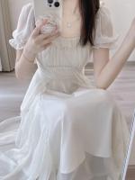 Vestido blanco francés de gama alta para mujer, vestido de princesa Súper Hada, falda larga suave y elegante, verano 2025 - details 4