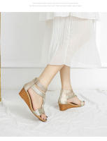 Sandalias de tacón de cuña de verano de talla grande, zapatos de mujer ajustados con cremallera trasera, zapatos romanos - details 1