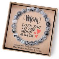 pulsera de piedra volcánica para hombre y mujer, brazalete de cuerda elástica, regalo para el Día del Padre, piedra lunar volcánica,Pulsera de regalo del Día de la Madre - details 11