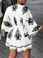 Mono de talla grande para mujer, moda informal, manga acampanada, cuello en v, vestido estampado - details 3