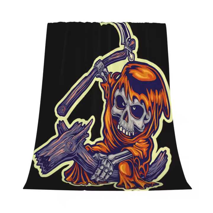 Manta de franela de dibujos animados de calavera escalofriante con juguetes de madera, manta para decoración de dormitorio y ropa de cama - 1