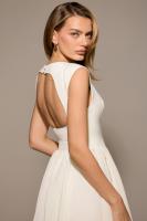Vestido de noche elegante para mujer con escote en la espalda - Vestido largo sin mangas con pliegues para fiesta, graduación, vacaciones - details 13