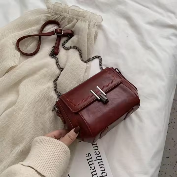 Bolso cruzado vintage para mujer Pequeño cuadrado con cierre de cremallera, correa ajustable, lining de poliéster Perfecto para uso diario, en café marrón, vino rojo, negro - 1