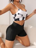 Pantalones cortos de motociclista de cintura alta cruzada para mujer, bolsillos laterales, suaves y cómodos, cruzados, para correr, Yoga, pantalones cortos atléticos - details 3