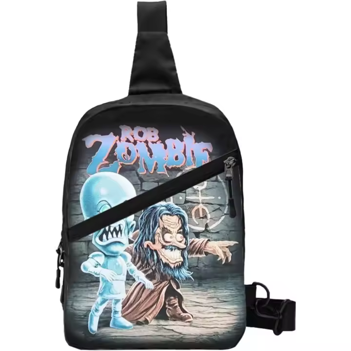 Bolso negro para hombre, bolso de pecho, bolso de hombro plegable, bolso de senderismo negro, bolso de mano, bolso multifuncional para montañismo, estilo Rob Singer Zombie - 1