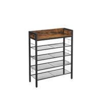 Organizador de Almacenamiento de Zapatos con 4 Estantes de Malla y Gran Superficie para Bolsas, para Entrada, Vestíbulo, Armario, Metal, Industrial, Marrón Rústico y Negro LBS15BX - details 4