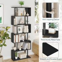 Estantería geométrica, estantería en forma de S, estantería de 6 niveles para dormitorio, estantería decorativa de madera moderna, estantería alta para oficina en casa, color negro - details 4