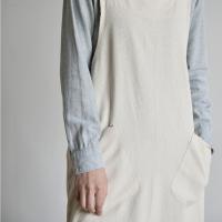 Delantal de cocina transpirable de estilo japonés con bolsillos, vestido largo sin mangas, delantal de trabajo de jardinería de Color sólido, Chef - details 20
