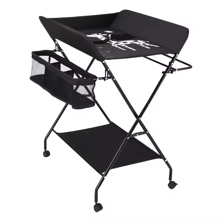 Cambiador plegable de hierro y tela Oxford Altura ajustable, con ruedas, cinturón de seguridad y compartir - 1