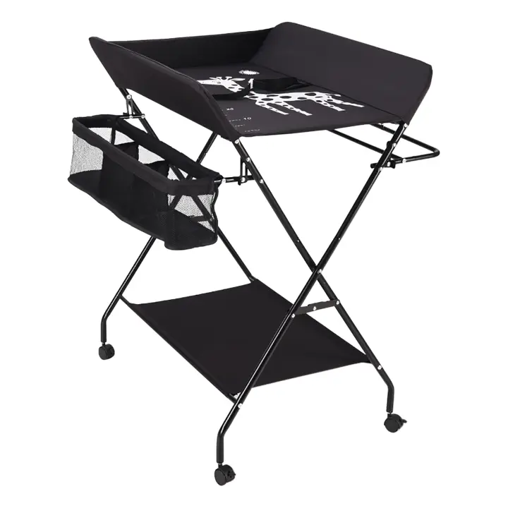 Cambiador plegable de hierro y tela Oxford Altura ajustable, con ruedas, cinturón de seguridad y compartir - 1