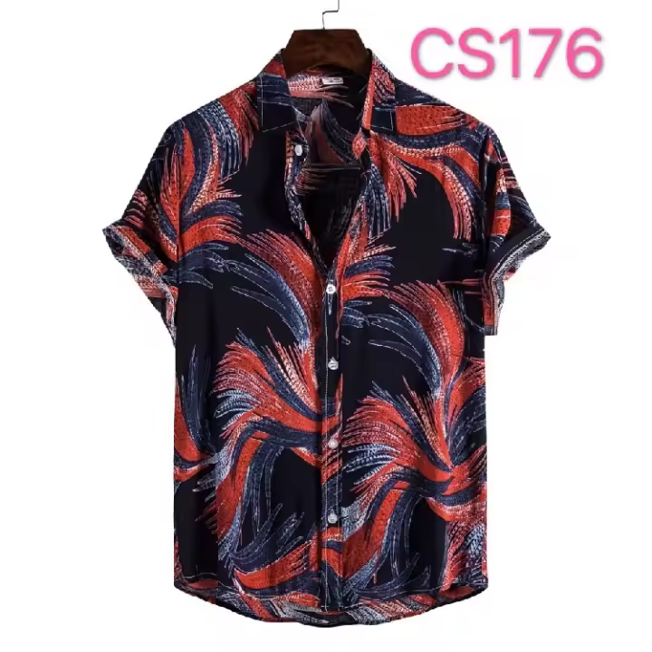 Camisa ajustada de manga corta para hombre, ropa informal con estampado grande, novedad de verano, 2021 - 1