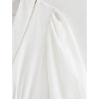 Vestido casual mini de playa de algodón con costuras, manga larga, blanco, primavera 2025, para mujer - details 3