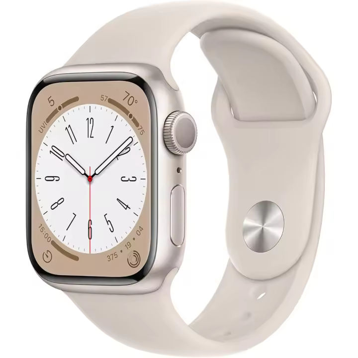 Apple Watch Series 8 [GPS, 41 mm] - Caja de aluminio con correa deportiva Starlight, S/M (renovado) - 1