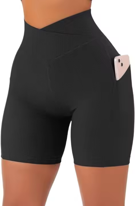 Pantalones cortos deportivos de yoga para entrenamiento cruzado con bolsillos de 5" de cintura alta para mujer - 1