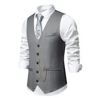 Chaleco de Traje Slim Fit para Hombres Nuevo Arrival Accesorios de Cadenas de Moda Casual Vintage Para Fiesta de Boda Material Exterior de Poliéster - details 2