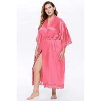 Vestido tipo kimono largo Sexy para mujer, bata de baño de encaje, lencería, camisón de seda helada, camisón de Color sólido, ropa de dormir de talla grande #     0701 - details 14