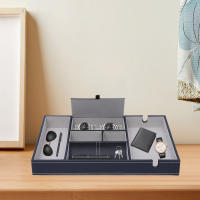 Caja de Almacenamiento de Cuero PU Negro con 6 Rejillas para Llaves y Cambios Caja de Exhibición de Joyería para Escritorio Recipiente de Almacenamiento Rectangular Removible y Plegable - details 1