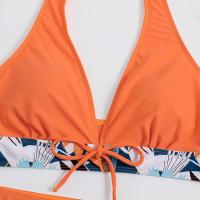Bikini abierto con estampado de hojas retro en talla grande, conjunto de traje de baño de dos piezas con correas estables para mujer - details 46