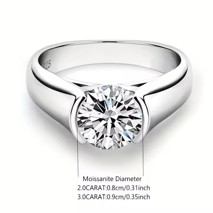 Anillo de Plata Esterlina 925 Chapado en Oro de 18K Moissanite 2 Quilates para Hombres y Mujeres Regalo de Bodas Ajustable - 1