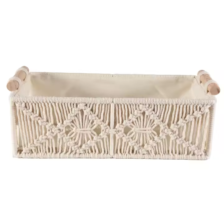 Cesta de macramé tejida a mano para decoración de dormitorio y sala de estar, cesta de almacenamiento Bohemia, organizador de encimera decorativo - 1
