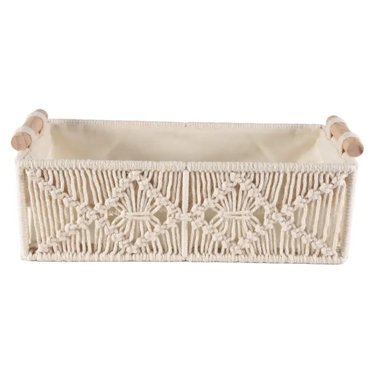 Cesta de macramé tejida a mano para decoración de dormitorio y sala de estar, cesta de almacenamiento Bohemia, organizador de encimera decorativo - 1