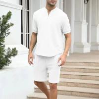 Conjunto de dos piezas para hombre, ropa informal con cremallera y cuello en V, camisetas de manga corta y pantalones cortos tr - details 1