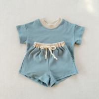 Conjunto de manga corta de color sólido para niños, conjunto de dos piezas de pantalones cortos de algodón sueltos para bebés - details 1