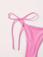 Conjunto De Bikini De Dos Piezas De Moda De Color Sólido, Con Cuello Halter, Triángulo Sin Espalda Y Lazos Laterales - details 7