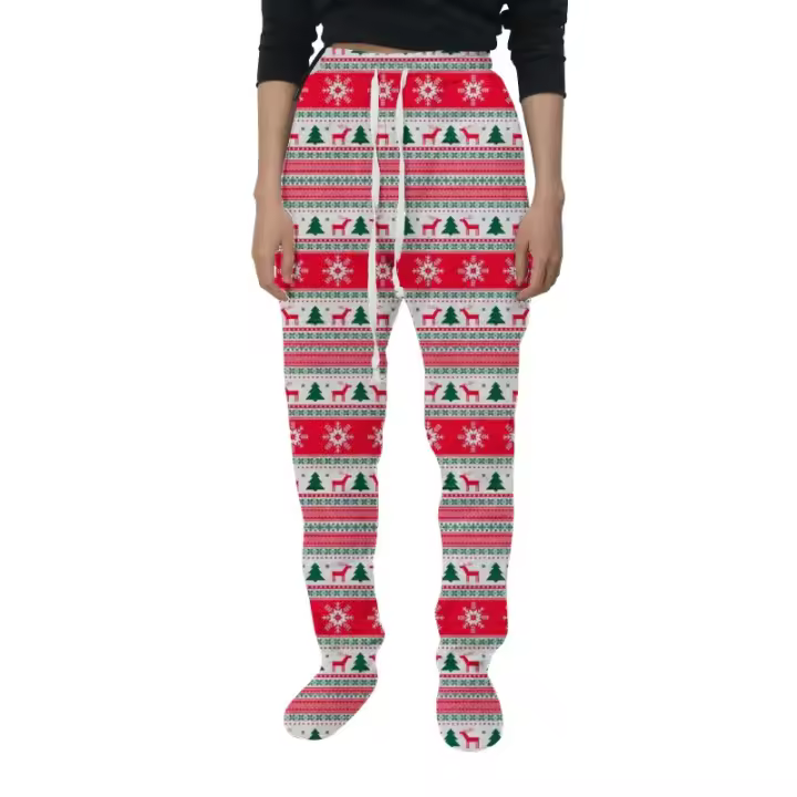 Pantalones con estampado navideño para mujer, malla holgada de talla grande, novedad de invierno - 1