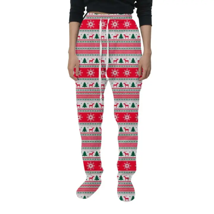 Pantalones con estampado navideño para mujer, malla holgada de talla grande, novedad de invierno - 1