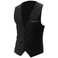 Chalecos para hombre con cuello en V, sin mangas, con botones y bolsillos, chaleco de traje a la moda. - details 10