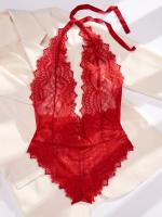 Peluche De Encaje Floral Sin Espalda Con Escote En V Profundo, Lencería Sexy Y Ropa Interior Para Mujer - details 2