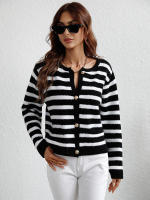 Cárdigan de punto a rayas para mujer, chaqueta Vintage con bolsillos, color rosa, otoño e invierno, 2023 - details 4