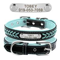 grabado perro, collares trenzados etiqueta identificación, placa con nombre, Collar personalizado mascotas, correa caminar de - details 6